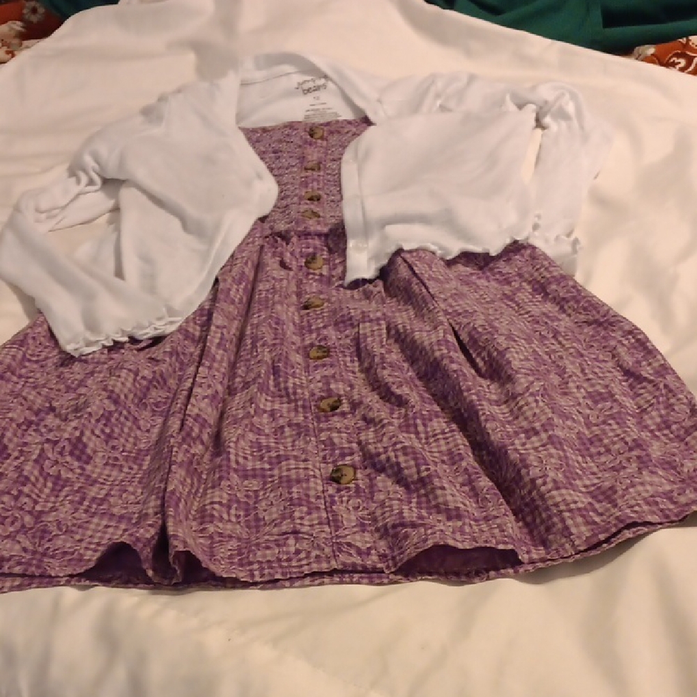 Lands' End Lavender Dress with White Cardigan